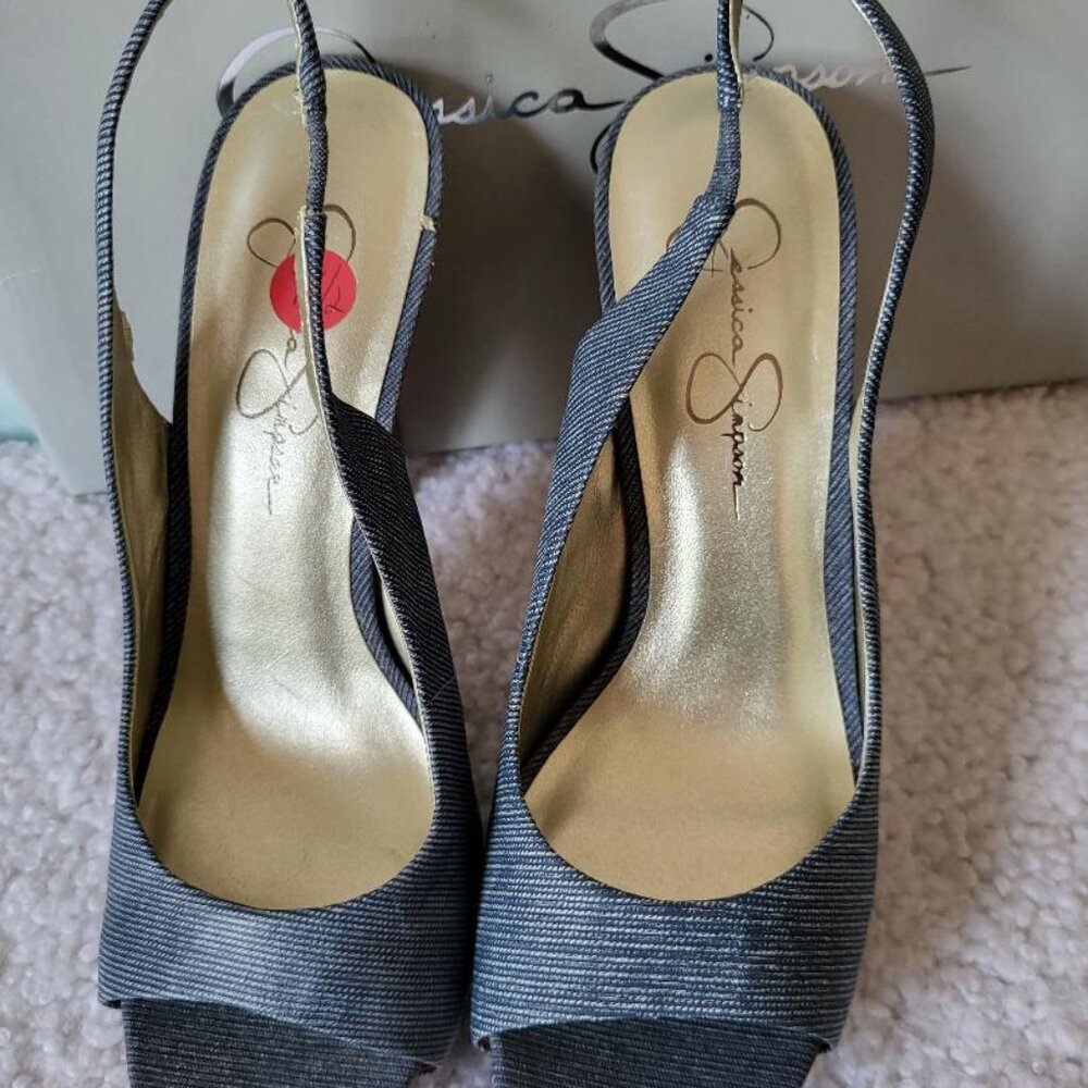 JESSICA SIMPSON "JS-ASTOR" DEMIN ACNE LEATHER SLINGBACK PUMPS - SIZE 7.5 - NWOT